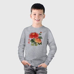 Лонгслив хлопковый детский Красные хризантемы, цвет: меланж — фото 2