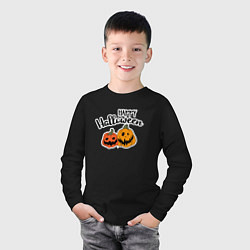 Лонгслив хлопковый детский Happy halloween с тыквами, цвет: черный — фото 2