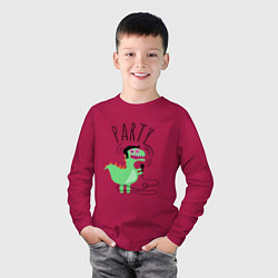 Лонгслив хлопковый детский Детский динозаврик элвис с микрофоном и в очках, цвет: маджента — фото 2