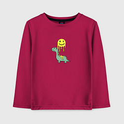Лонгслив хлопковый детский Мультяшный динозавр и стекающий смайлик, цвет: маджента