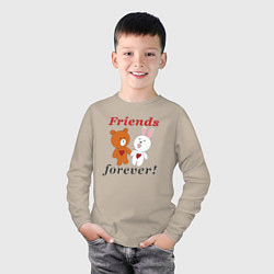 Лонгслив хлопковый детский Friends forever, цвет: миндальный — фото 2