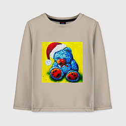 Лонгслив хлопковый детский Плюшевый синий Санта мишка, цвет: миндальный
