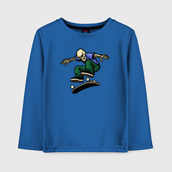 Лонгслив хлопковый детский Скелет скейтер, цвет: синий