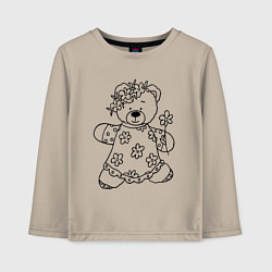 Лонгслив хлопковый детский Мишка с ромашками - раскраска, цвет: миндальный