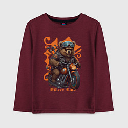Лонгслив хлопковый детский Медведь байкер на мотоцикле, цвет: меланж-бордовый