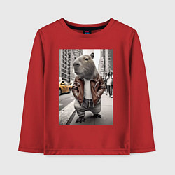 Детский лонгслив Trendy capybara on the streets of New York