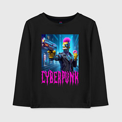 Детский лонгслив Homer Simpson with a gun and a donut - cyberpunk -