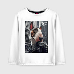 Лонгслив хлопковый детский Dude bull terrier in New York - ai art, цвет: белый