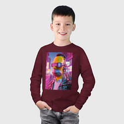 Лонгслив хлопковый детский Кибер Гомер - нейросеть, цвет: меланж-бордовый — фото 2