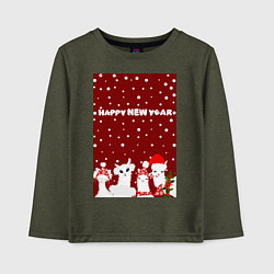 Лонгслив хлопковый детский Семья лам на новогодних каникулах, цвет: меланж-хаки