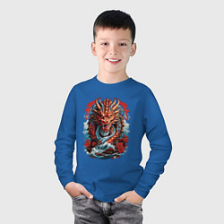 Лонгслив хлопковый детский Китайский дракон в воде, цвет: синий — фото 2