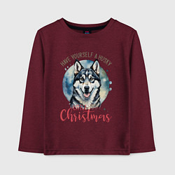 Лонгслив хлопковый детский Christmas husky, цвет: меланж-бордовый