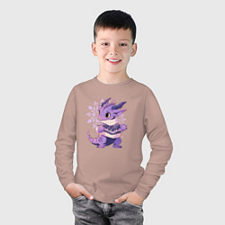 Лонгслив хлопковый детский Фиолетовый дракон в свитере, цвет: пыльно-розовый — фото 2