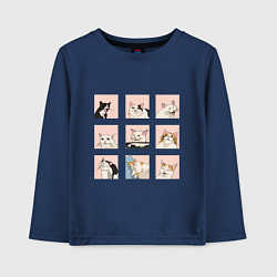 Лонгслив хлопковый детский Мемные коты, цвет: тёмно-синий