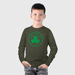 Лонгслив хлопковый детский Boston Celtics clover, цвет: меланж-хаки — фото 2