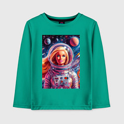 Лонгслив хлопковый детский Красавица Барби в космосе - нейросеть, цвет: зеленый