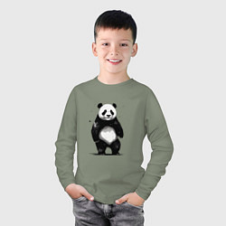 Лонгслив хлопковый детский Панда стоит, цвет: авокадо — фото 2