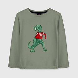 Лонгслив хлопковый детский Динозавр в новогоднем свитере, цвет: авокадо