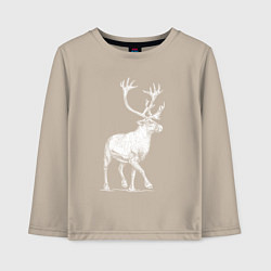Лонгслив хлопковый детский Северный олень белый спереди, цвет: миндальный