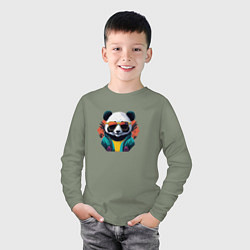 Лонгслив хлопковый детский Стильная панда в очках, цвет: авокадо — фото 2