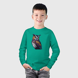 Лонгслив хлопковый детский Красочная сова, цвет: зеленый — фото 2