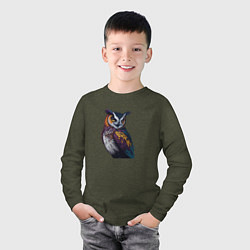 Лонгслив хлопковый детский Красочная сова, цвет: меланж-хаки — фото 2