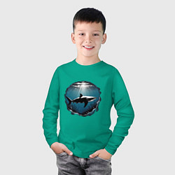 Лонгслив хлопковый детский Акула в океане, цвет: зеленый — фото 2