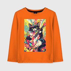 Лонгслив хлопковый детский Красочный кот-гитарист, цвет: оранжевый