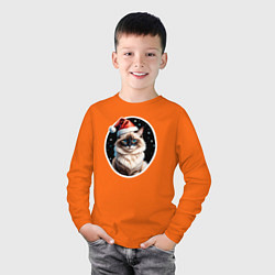 Лонгслив хлопковый детский Кот породы Рэгдолл в новогодней шапке, цвет: оранжевый — фото 2