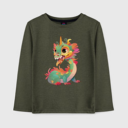 Лонгслив хлопковый детский Китайский зелёный деревянный дракон 2024, цвет: меланж-хаки