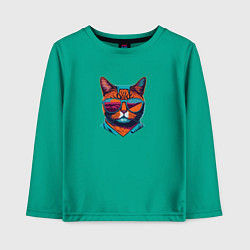Лонгслив хлопковый детский Модный кот в стильных очках, цвет: зеленый