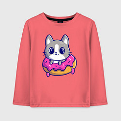Лонгслив хлопковый детский Котёнок и пончик, цвет: коралловый