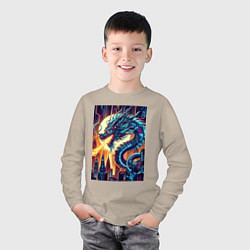 Лонгслив хлопковый детский New year dragon - neon, цвет: миндальный — фото 2