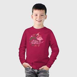 Лонгслив хлопковый детский Рождественский фламинго, цвет: маджента — фото 2