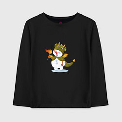 Лонгслив хлопковый детский Снеговик в костюме дракона, цвет: черный