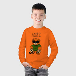 Лонгслив хлопковый детский Медведь в очках: слово пацана, цвет: оранжевый — фото 2