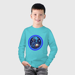 Лонгслив хлопковый детский Космический новый год, цвет: бирюзовый — фото 2