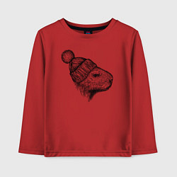 Лонгслив хлопковый детский Капибара в шапке, цвет: красный