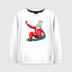 Лонгслив хлопковый детский Дед Мороз сноубордист, цвет: белый