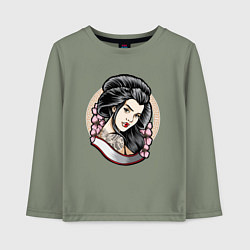 Детский лонгслив Девушка с татуировкой дракона