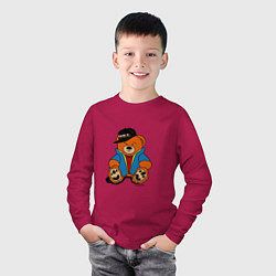 Лонгслив хлопковый детский Мишка Марат в куртке, цвет: маджента — фото 2