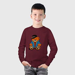 Лонгслив хлопковый детский Мишка Марат в куртке, цвет: меланж-бордовый — фото 2