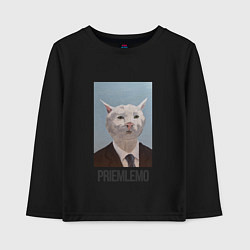 Лонгслив хлопковый детский Приемлемо - кот мем в живописи, цвет: черный