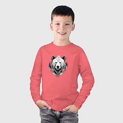 Лонгслив хлопковый детский Геометрический медведь, цвет: коралловый — фото 2