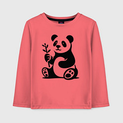 Лонгслив хлопковый детский Сидящая панда с бамбуком в лапе, цвет: коралловый