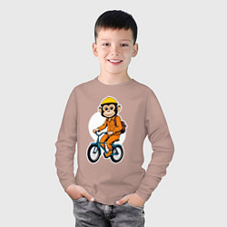 Лонгслив хлопковый детский Обезьяна на велосипеде, цвет: пыльно-розовый — фото 2