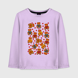 Лонгслив хлопковый детский Мишки в цветных свитерах и сердечки, цвет: лаванда