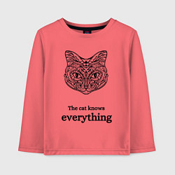 Лонгслив хлопковый детский The cat knows everything, цвет: коралловый