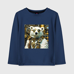Лонгслив хлопковый детский Северный медведь воин в очках в стиле стимпанк, цвет: тёмно-синий