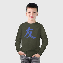 Лонгслив хлопковый детский Друг иероглиф, цвет: меланж-хаки — фото 2